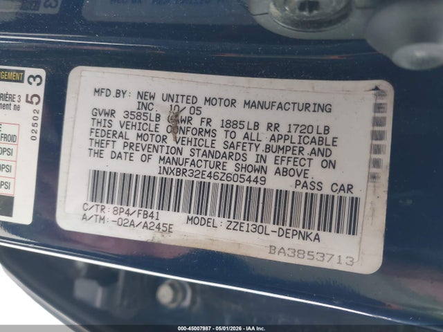 Продажа на аукционе авто 2006 Toyota Corolla Le, vin: 1NXBR32E46Z605449, номер лота: 45007987