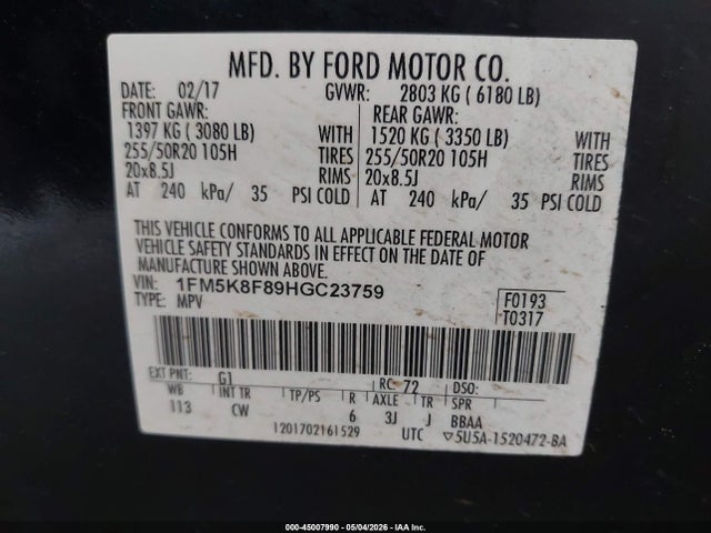 Ford Explorer Limited 2017 1FM5K8F89HGC23759 Image 9