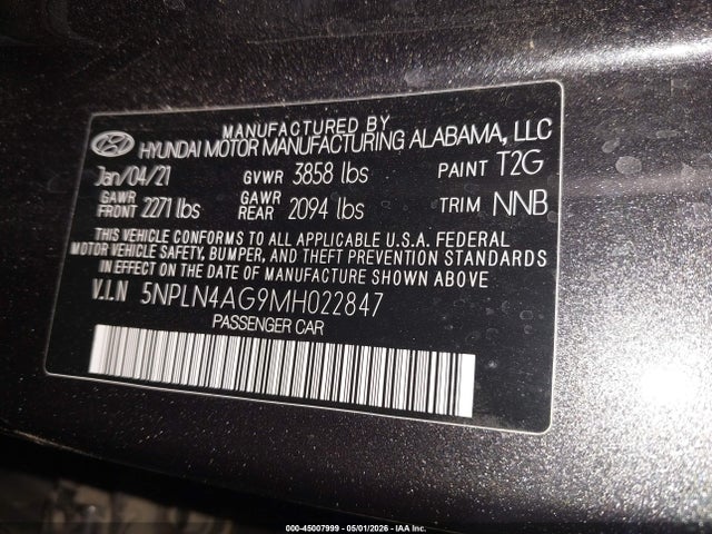 Hyundai ELANTRA SEL 2021 5NPLN4AG9MH022847 Image 9