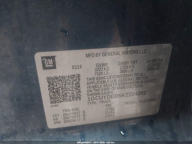 45008007 :رقم المزاد ، 1GCUYDED5KZ224201 vin ، 2019 Chevrolet Silverado 1500 Lt مزاد بيع