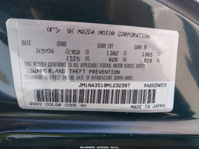 Aukcja sprzedaży 1991 Mazda Mx-5 Miata, vin: JM1NA3518M1232397, numer aukcji: 45008008