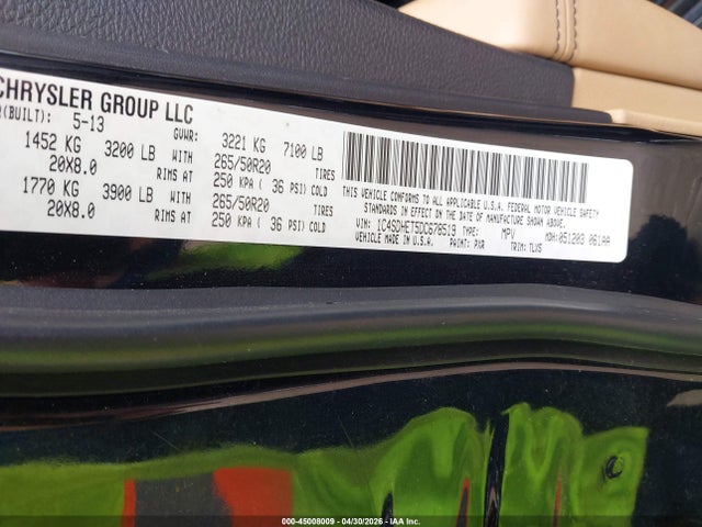 2013 Dodge Durango Citadel მანქანა იყიდება აუქციონზე, vin: 1C4SDHET5DC678519, აუქციონის ნომერი: 45008009