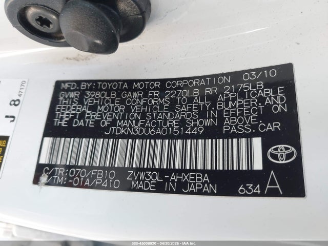 45008020 :رقم المزاد ، JTDKN3DU6A0151449 vin ، 2010 Toyota Prius Ii مزاد بيع