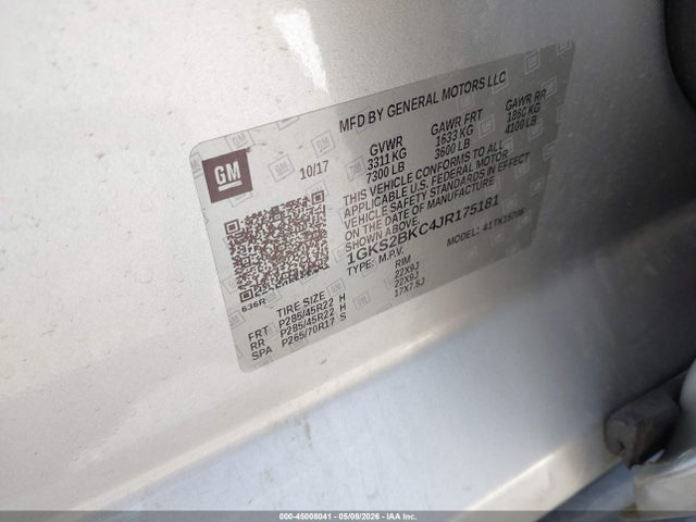 Aukcja sprzedaży 2018 Gmc Yukon Slt, vin: 1GKS2BKC4JR175181, numer aukcji: 45008041