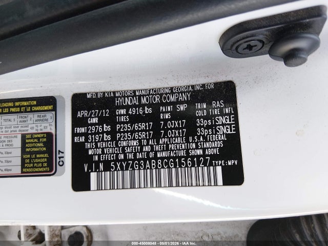 Продажа на аукционе авто 2012 Hyundai Santa Fe Gls, vin: 5XYZG3AB8CG156127, номер лота: 45008048