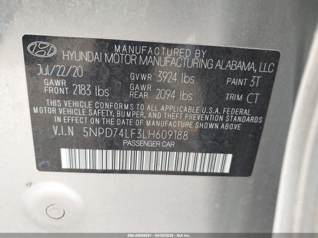 Hyundai ELANTRA SE 2020 5NPD74LF3LH609188 Image 9
