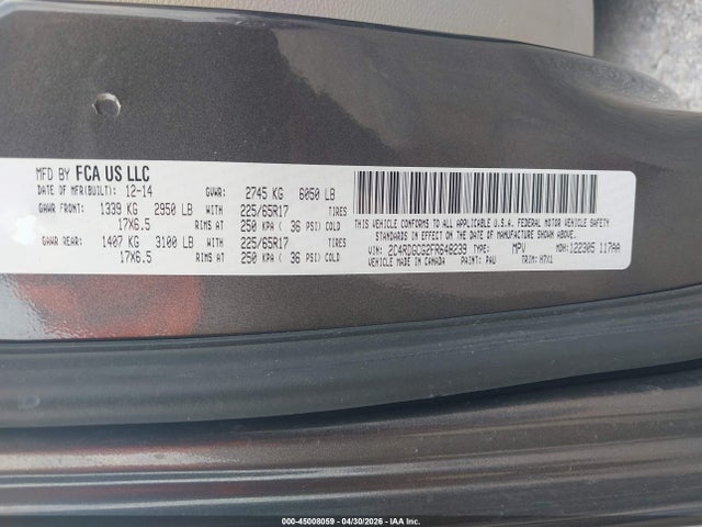 Продажа на аукционе авто 2015 Dodge Grand Caravan Sxt, vin: 2C4RDGCG2FR648239, номер лота: 45008059