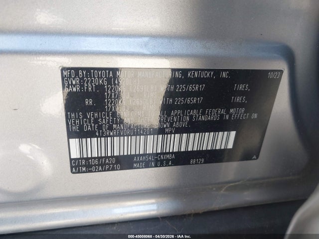 4T3RWRFV0RU114201 Toyota Rav4 Hybrid Xle