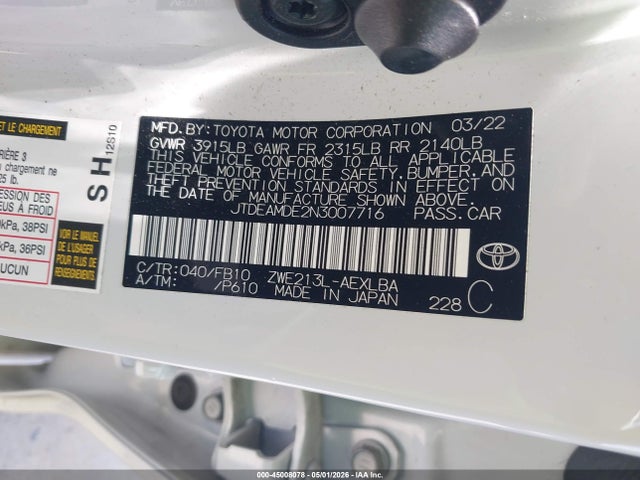 Toyota Corolla Hybrid Le 2022 JTDEAMDE2N3007716 Image 9