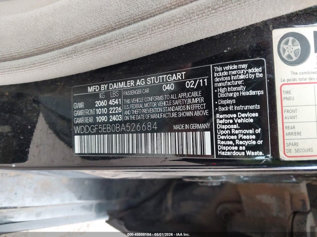 Продажа на аукционе авто 2011 Mercedes-benz C 300 Sport, vin: WDDGF5EB0BA526684, номер лота: 45008104