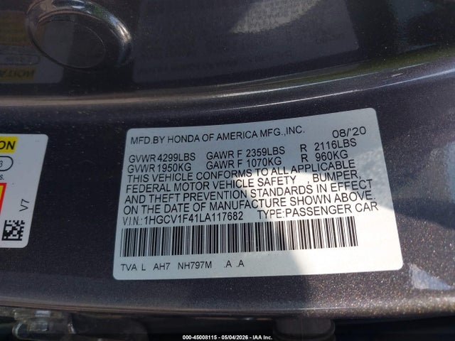 Honda ACCORD EX 2020 1HGCV1F41LA117682 Image 9