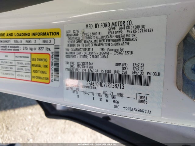Ford FUSION SE 2018 3FA6P0HD7JR158713 Image 9
