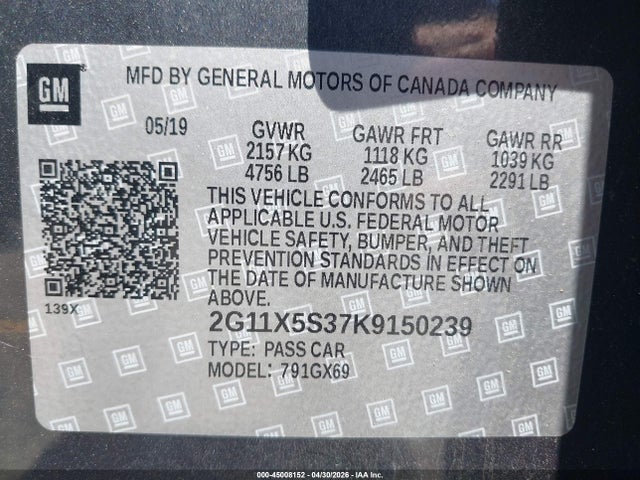 Chevrolet IMPALA LS 2019 2G11X5S37K9150239 Image 9