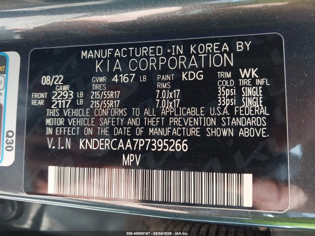 Продажа на аукционе авто 2023 Kia Seltos Ex, vin: KNDERCAA7P7395266, номер лота: 45008167