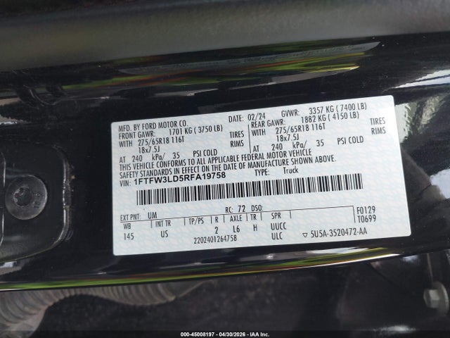 Продаж на аукціоні авто 2024 Ford F-150 Xlt, vin: 1FTFW3LD5RFA19758, номер лоту: 45008197
