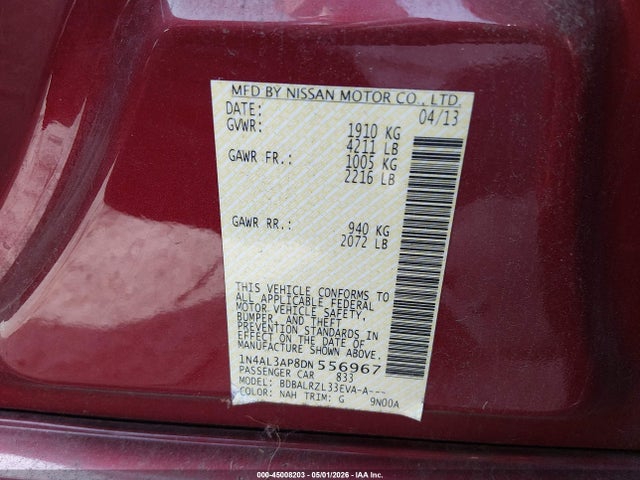 45008203 :رقم المزاد ، 1N4AL3AP8DN556967 vin ، 2013 Nissan Altima 2.5 S مزاد بيع