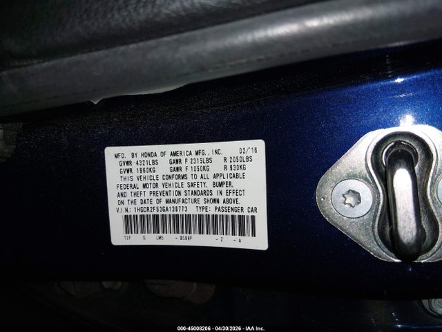 1HGCR2F53GA139773 Honda Accord Sport
