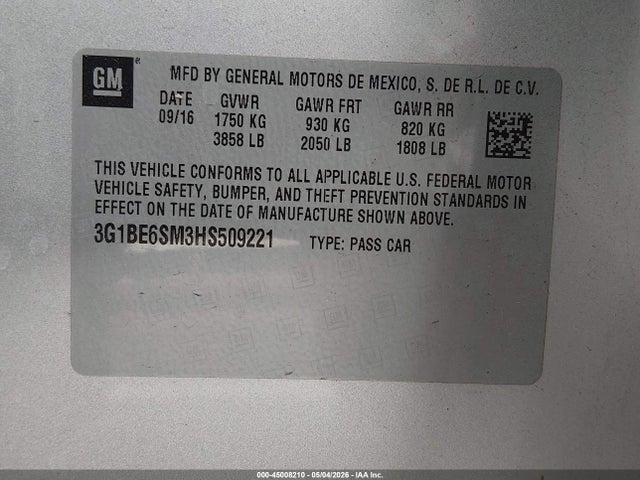 Chevrolet Cruze Lt Auto 2017 3G1BE6SM3HS509221 Image 9