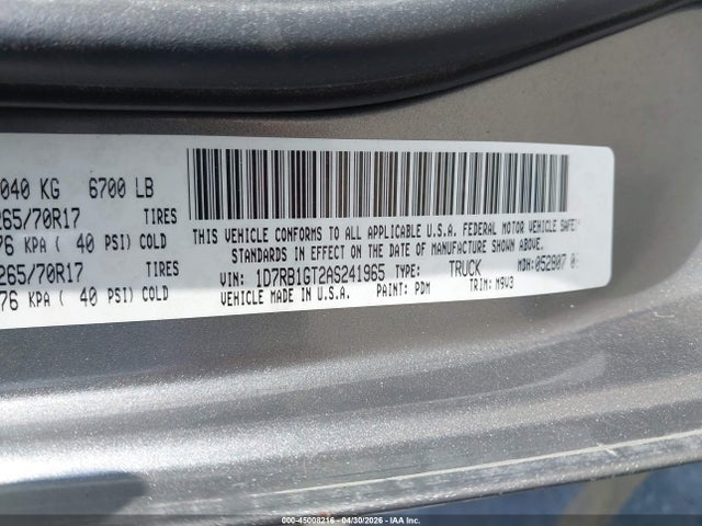 Продаж на аукціоні авто 2010 Dodge Ram 1500 Slt/sport/trx, vin: 1D7RB1GT2AS241965, номер лоту: 45008216