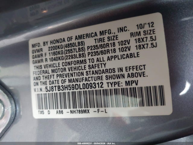 Продаж на аукціоні авто 2013 Acura Rdx, vin: 5J8TB3H59DL009312, номер лоту: 45008231