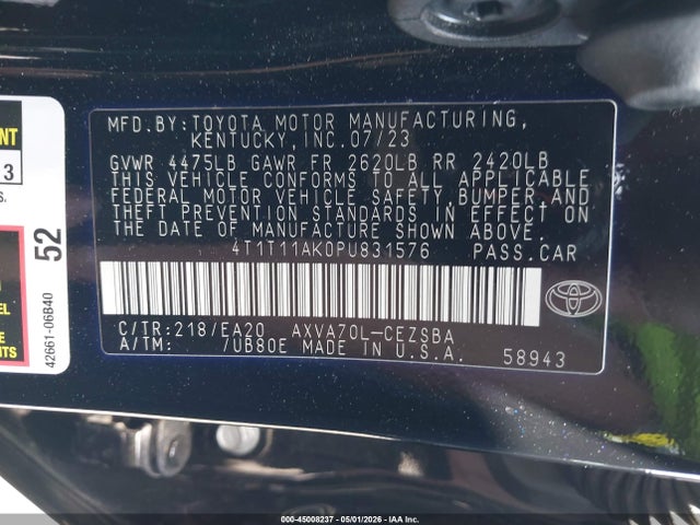 4T1T11AK0PU831576 Toyota CAMRY SE