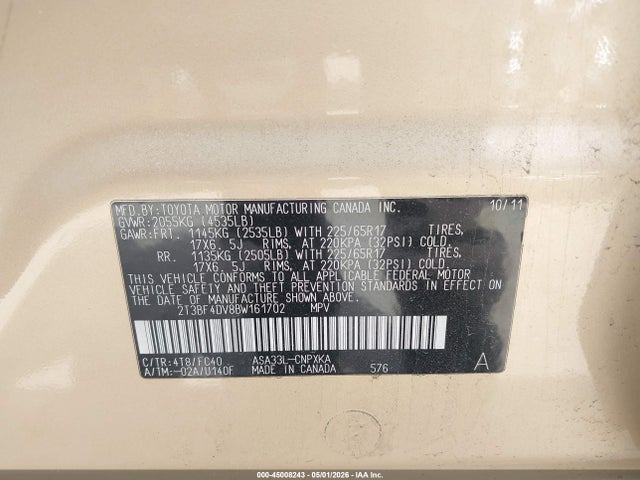Aukcja sprzedaży 2011 Toyota Rav4, vin: 2T3BF4DV8BW161702, numer aukcji: 45008243
