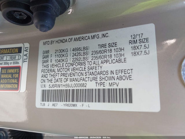 Honda CR-V EX 2018 5J6RW1H59JL000682 Image 9