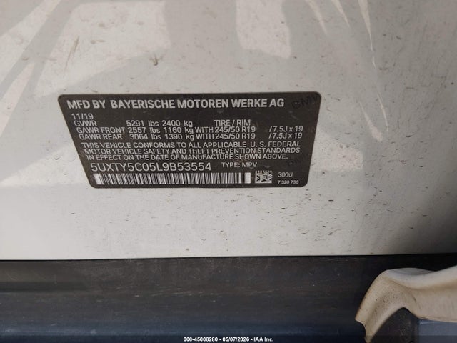 Продаж на аукціоні авто 2020 Bmw X3 Xdrive30i, vin: 5UXTY5C05L9B53554, номер лоту: 45008280