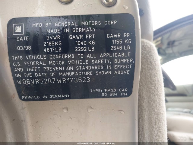 Продаж на аукціоні авто 1998 Cadillac Catera Standard, vin: W06VR52R7WR173623, номер лоту: 45008281