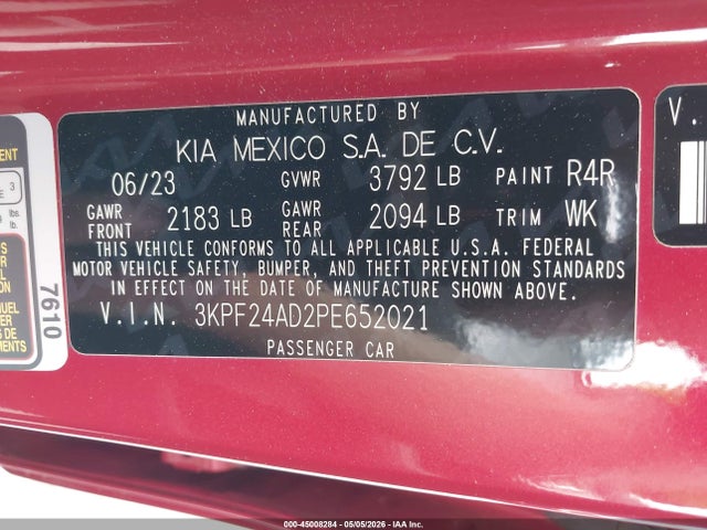 3KPF24AD2PE652021 KIA Forte Lxs