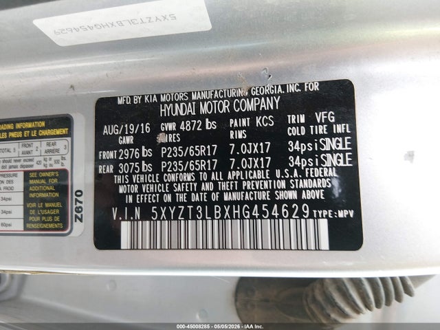 Auction sale of the 2017 Hyundai Santa Fe Sport 2.4l, vin: 5XYZT3LBXHG454629, lot number: 45008285