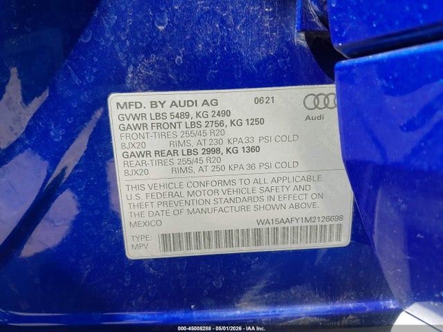 WA15AAFY1M2126698 Audi Q5 Sportback Premium Plus 45 Tfsi Quattro S Tronic