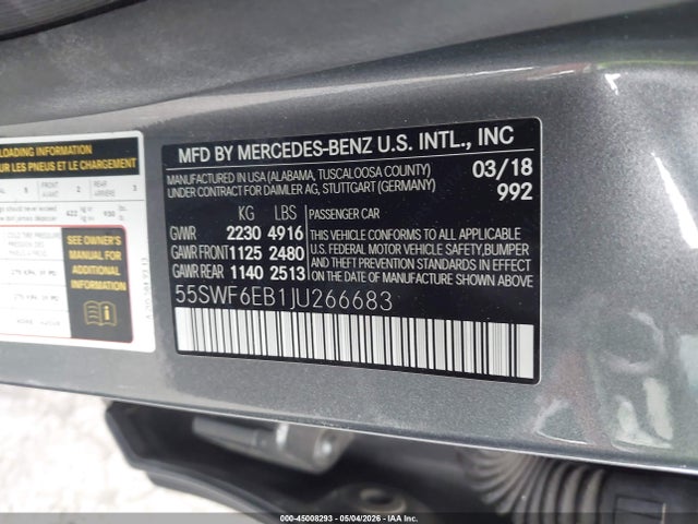 55SWF6EB1JU266683 Mercedes-Benz Amg C 43 4matic