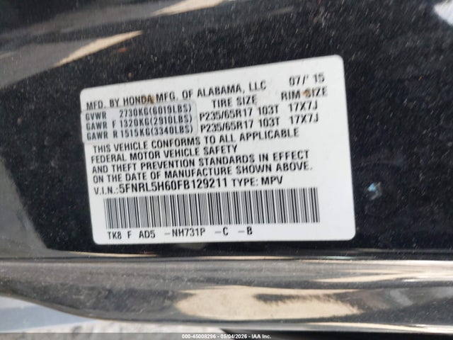 Honda Odyssey Ex-l 2015 5FNRL5H60FB129211 Image 9