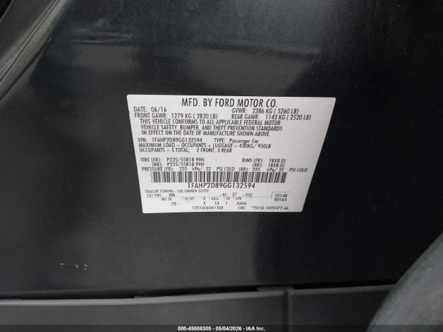 Продажа на аукционе авто 2016 Ford Taurus Se, vin: 1FAHP2D89GG132594, номер лота: 45008305