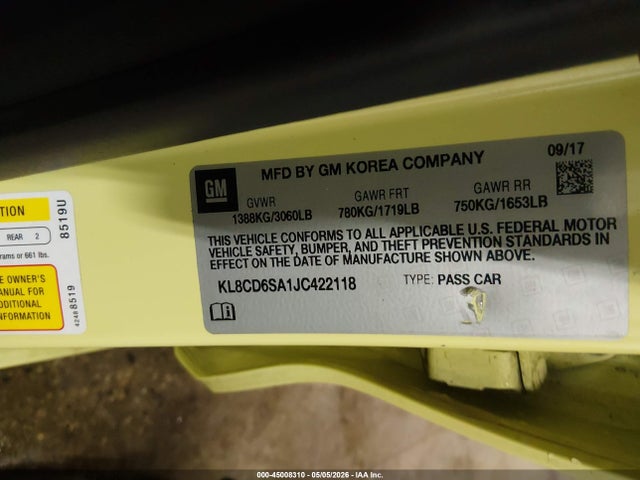 KL8CD6SA1JC422118 Chevrolet Spark 1lt Cvt