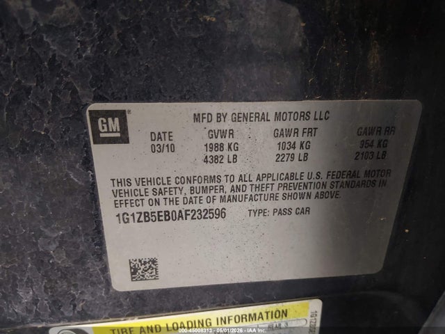Продажа на аукционе авто 2010 Chevrolet Malibu Ls, vin: 1G1ZB5EB0AF232596, номер лота: 45008313