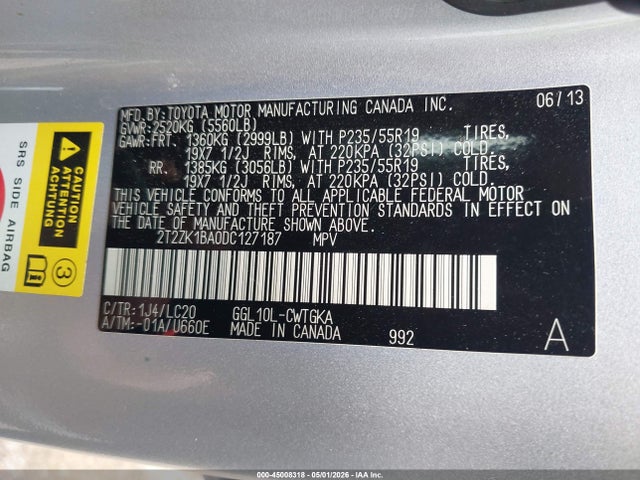 Aukcja sprzedaży 2013 Lexus Rx 350, vin: 2T2ZK1BA0DC127187, numer aukcji: 45008318