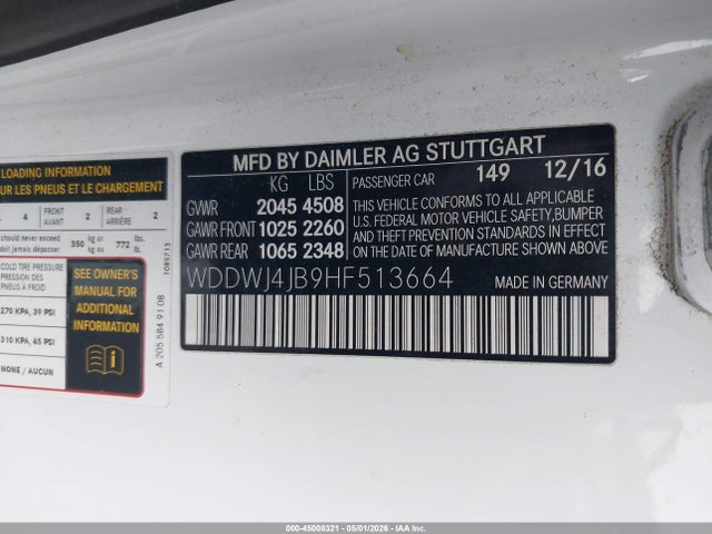 Aukcja sprzedaży 2017 Mercedes-benz C 300, vin: WDDWJ4JB9HF513664, numer aukcji: 45008321