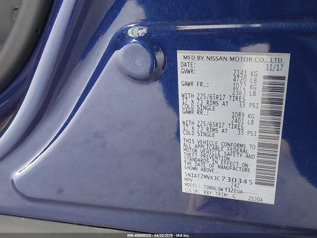 5N1AT2MVXJC730345 Nissan ROGUE SV