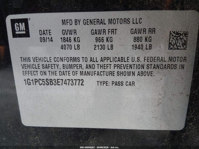 1G1PC5SB3E7473772 Chevrolet Cruze 1lt Auto