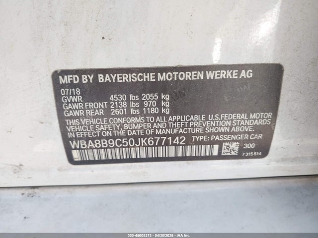 2018 Bmw 330i მანქანა იყიდება აუქციონზე, vin: WBA8B9C50JK677142, აუქციონის ნომერი: 45008373