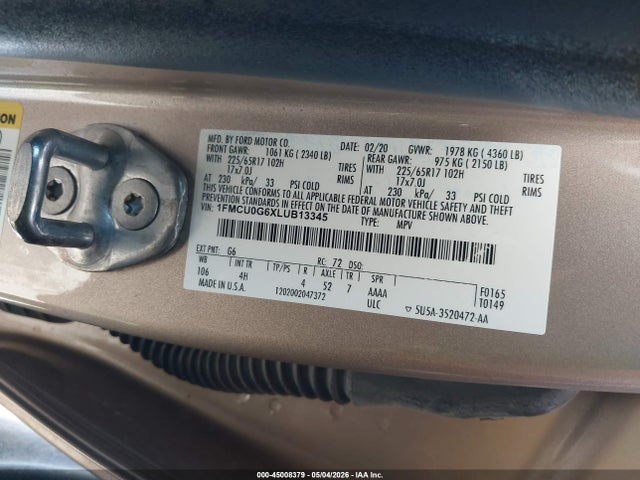Ford ESCAPE SE 2020 1FMCU0G6XLUB13345 Image 9