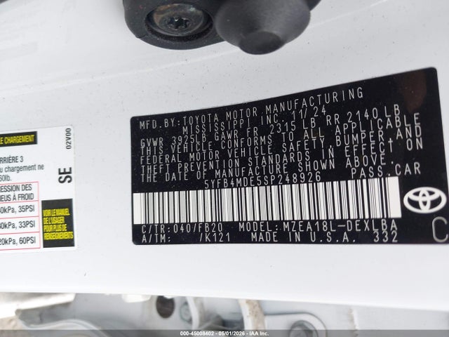 5YFB4MDE5SP248926 Toyota COROLLA LE