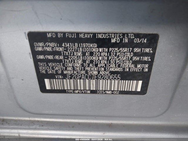 Продаж на аукціоні авто 2014 Subaru Xv Crosstrek 2.0i Premium, vin: JF2GPACC7E9280655, номер лоту: 45008406