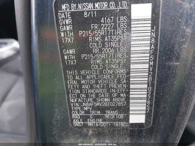 Aukcja sprzedaży 2011 Nissan Juke Sv, vin: JN8AF5MV2BT027857, numer aukcji: 45008422
