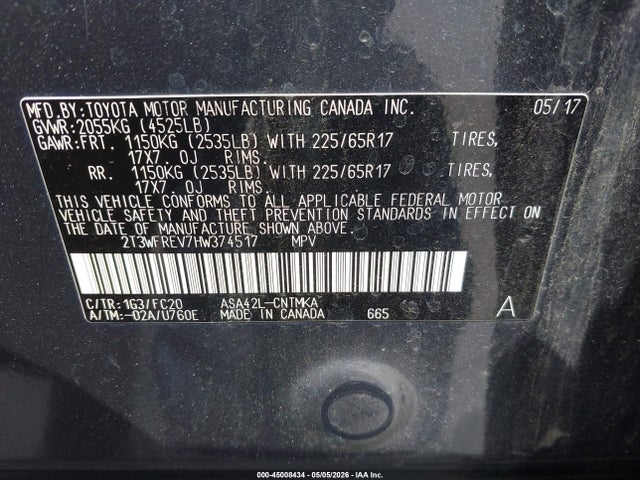 Toyota Rav4 Xle 2017 2T3WFREV7HW374517 Image 9