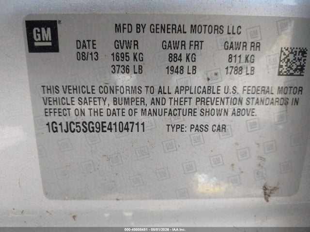 Chevrolet Sonic Lt Auto 2014 1G1JC5SG9E4104711 Image 9