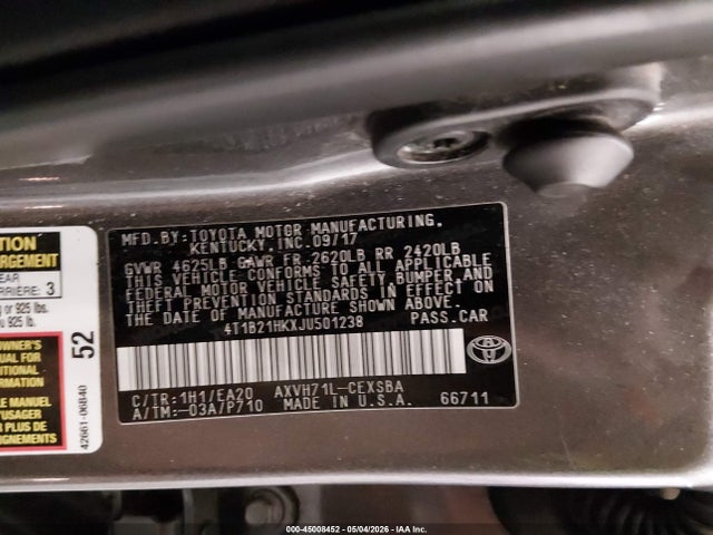 Aukcja sprzedaży 2018 Toyota Camry Hybrid Se, vin: 4T1B21HKXJU501238, numer aukcji: 45008452