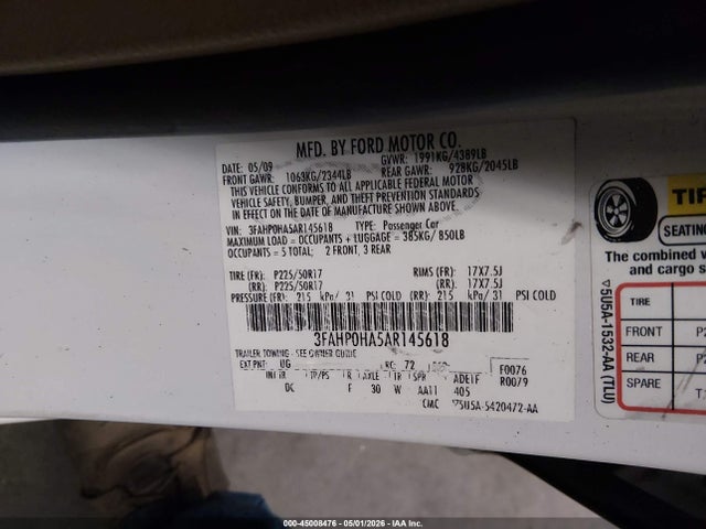 Продажа на аукционе авто 2010 Ford Fusion Se, vin: 3FAHP0HA5AR145618, номер лота: 45008476